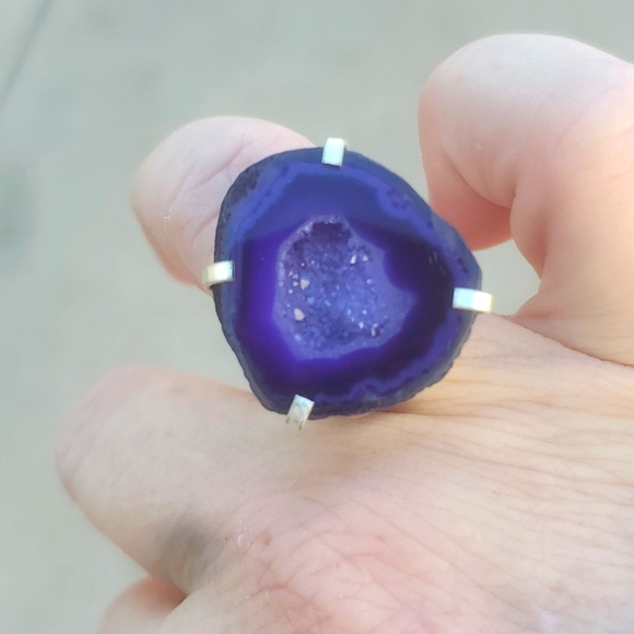New Solar Quartz Agate Druzy 925 Silver Ring. - Picture 5 of 14
